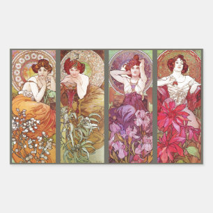 Vier Floral Muchas Rechteckiger Aufkleber
