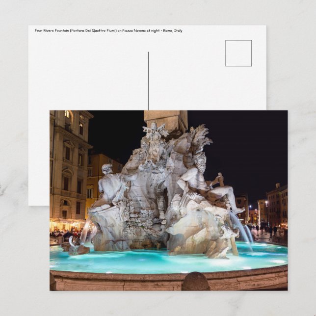 Vier Flüsse Springbrunnen auf der Piazza Navona in Postkarte (Vorne/Hinten)