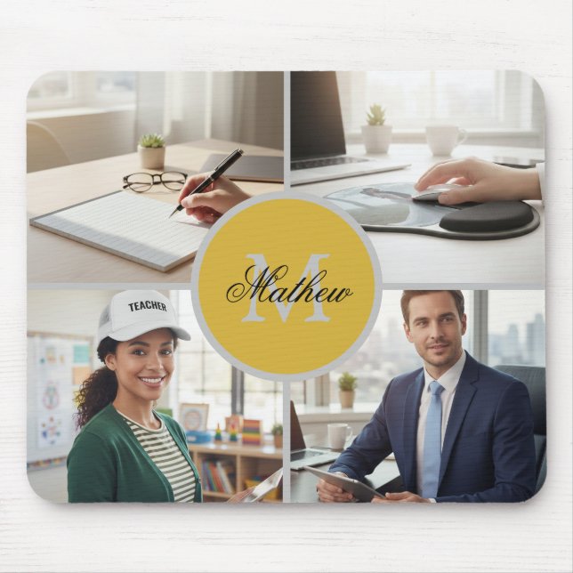 Vier Foto Personalisiertes Monogramm Name Benutzer Mousepad (Vorne)