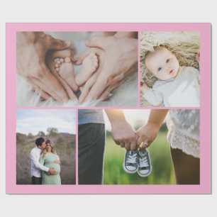 Vier Foto Rosa Baby-Thema personalisierte Bilder Geschenkpapier
