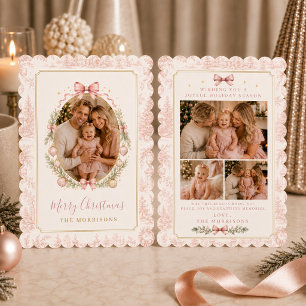 Vier-Foto-Rosa-Schleife-Toile-Weihnachten-Familie Feiertagskarte