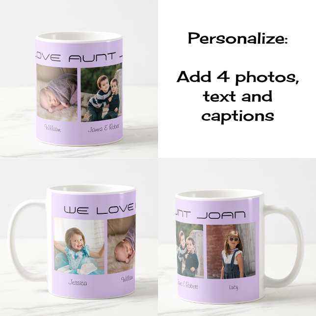 Vier Fotos bearbeitbarer Text personalisiert lilac Kaffeetasse (Classic coffee mug. 'Design theme' lilac)