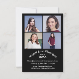 Vier Fotos Collage Black- 3x5 Abschluss Einladung