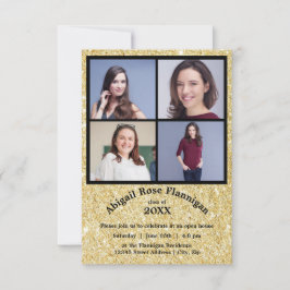 Vier Fotos Collage Imitate Gold-3x5Grad Bekanntgab Einladung