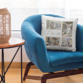 Vier Fotos Collage Liebe Haustiere Name weiß Kissen