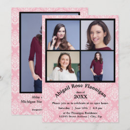 Vier Fotos Collage Pink Damask - Grad Ankündigung