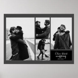 Vier Fotos Schwarz-Weiß-Typografie-Hochzeit Poster