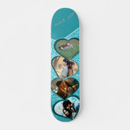 Vier Fotos und Name Herz blau Wasser abstrakt  Skateboard