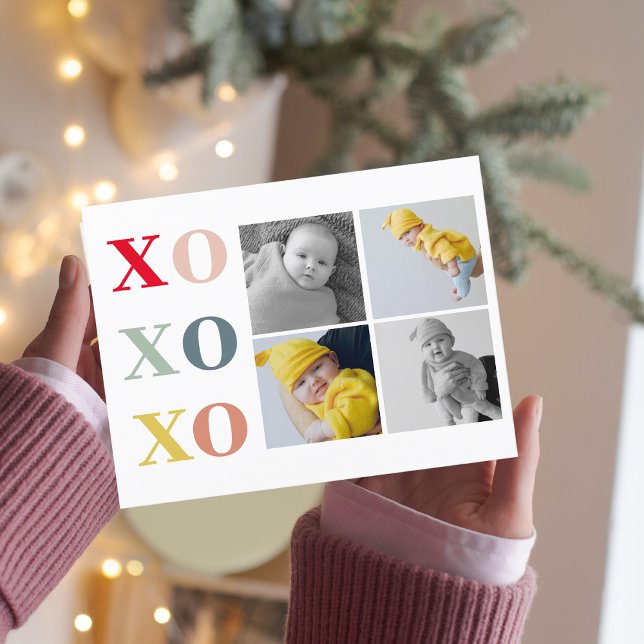 vier Fotos zusammenfassen | Farbige XoXoXoXo Postkarte (Von Creator hochgeladen)