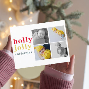 vier Fotos zusammenfassen Farful Holly Jolly Postkarte