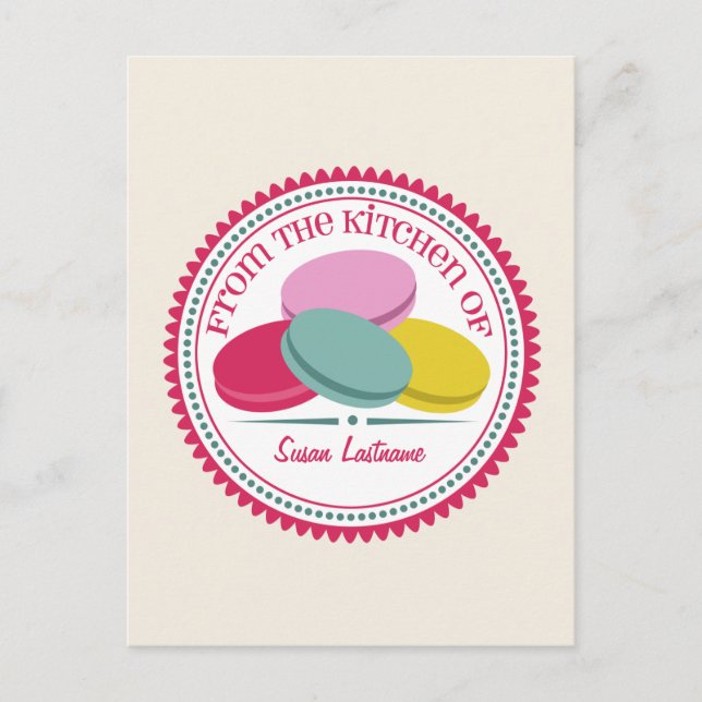 Vier französische Macarons Rezept Postkarte (Vorderseite)