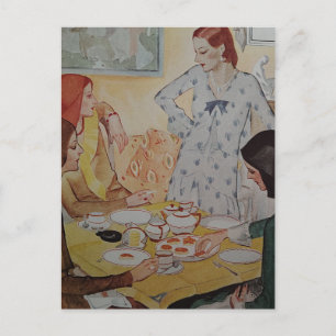 Vier Frauen mit einem Käsehors d'oeuvre im Jahr 19 Postkarte