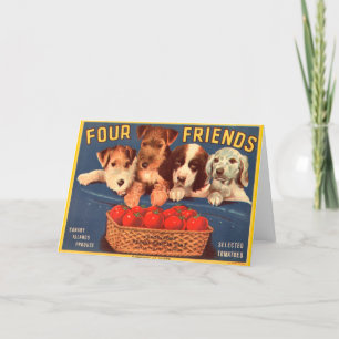 Vier Freunde - Vintages Tomatenkassettenlabel Karte