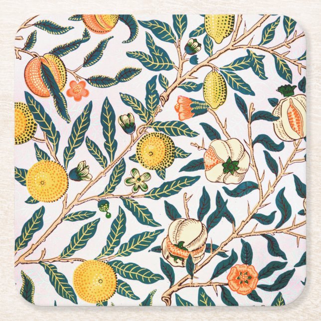 Vier Früchte, William Morris Rechteckiger Pappuntersetzer (Vorderseite)