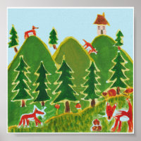 Vier Füchse auf den Hügeln malen