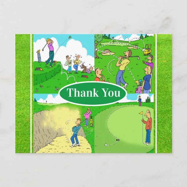Vier Funny Golfer Cartoon Postkarte (Vorderseite)