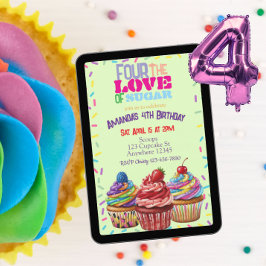 Vier für die Liebe zum Zucker, Cupcake 4. Geburtst Einladung