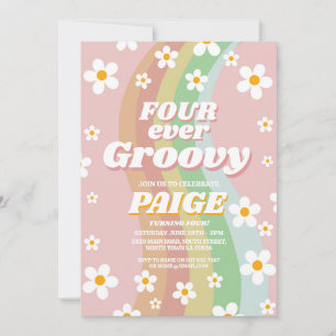 VIER für immer Groovy 4. Forever Pink Mädchen Retr Einladung