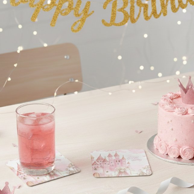 Vier für immer rosa Prinzessinnen-Schloss Geburtst Rechteckiger Pappuntersetzer (Von Creator hochgeladen)