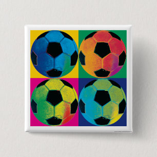 Vier Fußballbälle in verschiedenen Farben Button