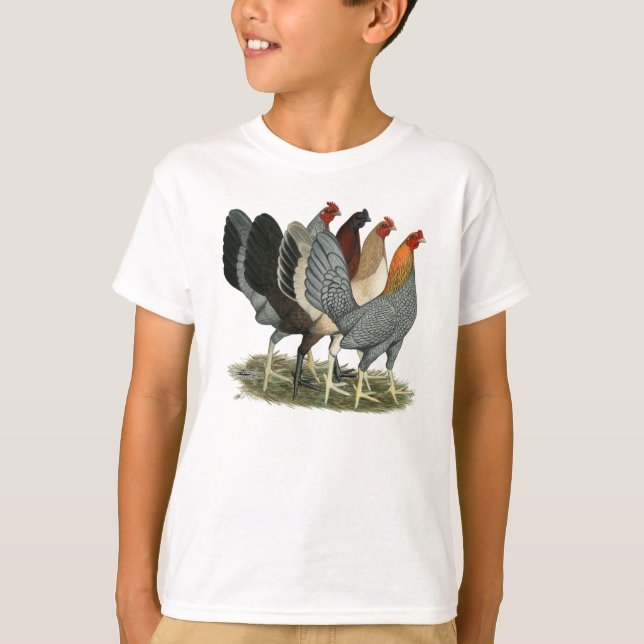 Vier Gamefowl Hennen T-Shirt (Vorderseite)