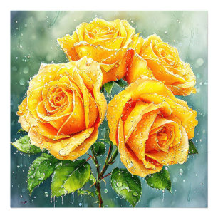 Vier gelbe Rosen Fotodruck