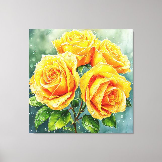 Vier gelbe Rosen Leinwanddruck (Vorderseite)