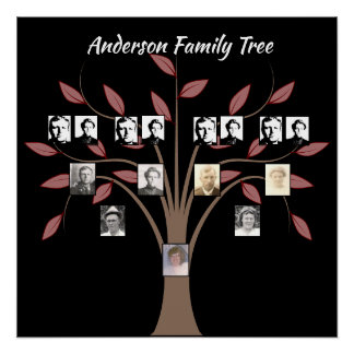 Vier-Generation-Foto-Familienbaum Whispy Red Leaf Poster