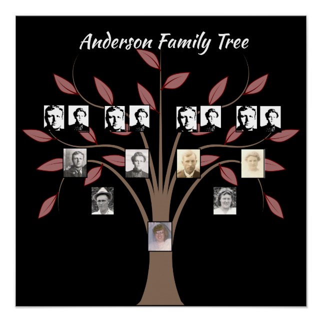 Vier-Generation-Foto-Familienbaum Whispy Red Leaf Poster (Vorderseite)