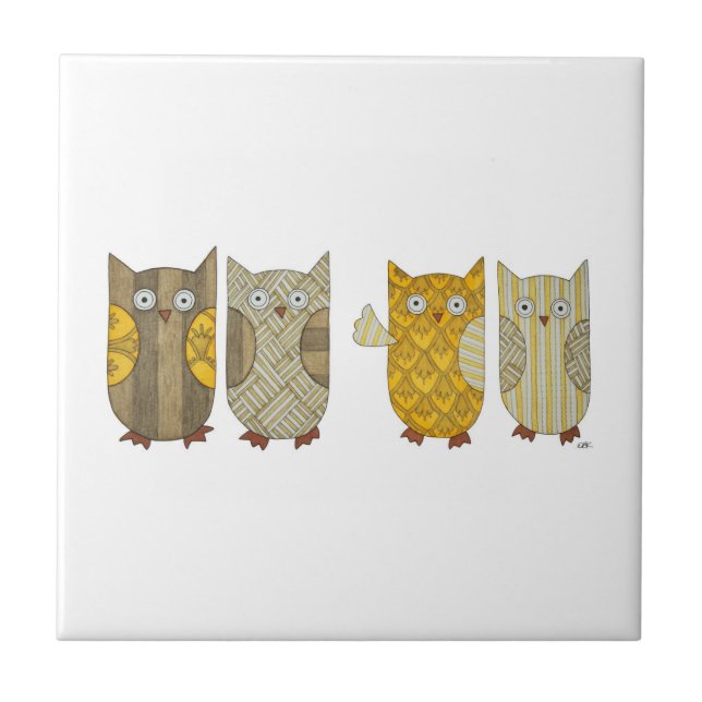 Vier Gold Owls Keramik Tile Fliese (Vorderseite)