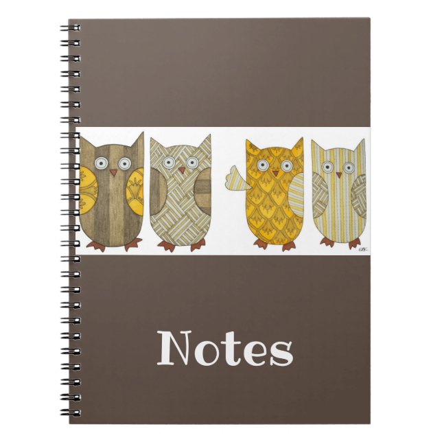 Vier Gold Owls Notebook Notizblock (Vorderseite)