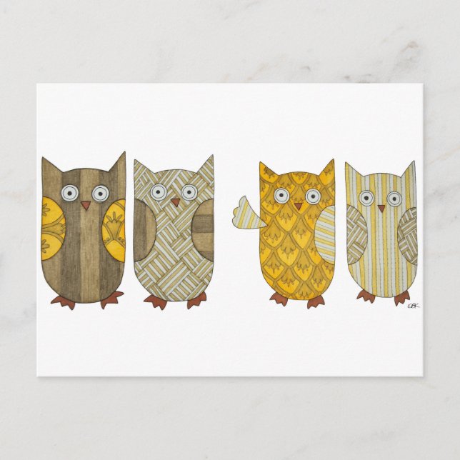 Vier Gold Owls Postkarte (Vorderseite)