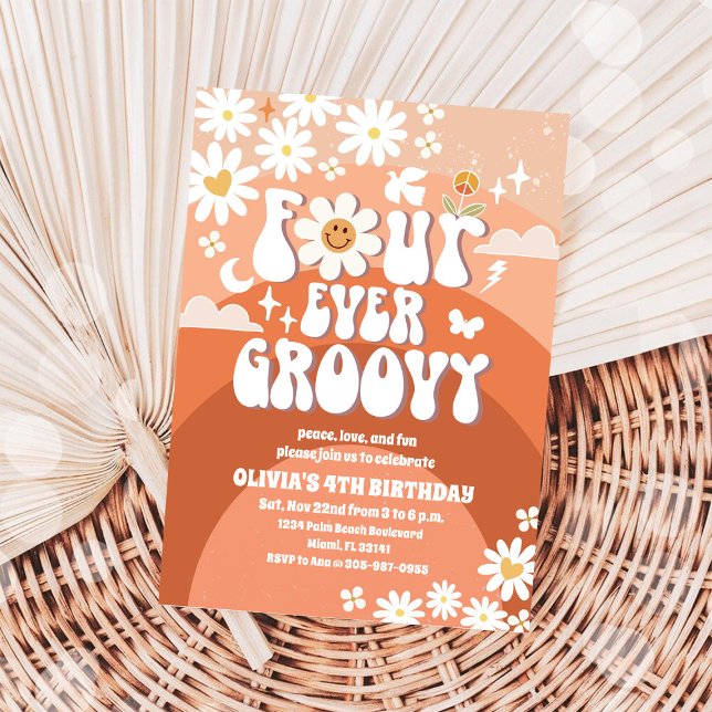 Vier Groovy Geburtstagseinladung Einladung (Von Creator hochgeladen)
