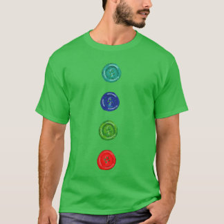 Vier groovy Knöpfe blaue Katze lustiger Halloween- T-Shirt