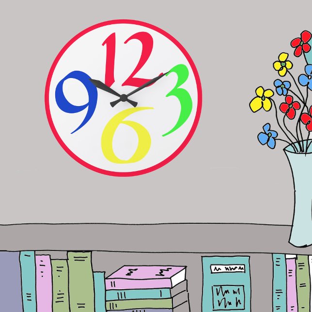 Vier große Zahlen, rote Grenze Große Wanduhr (Von Creator hochgeladen)