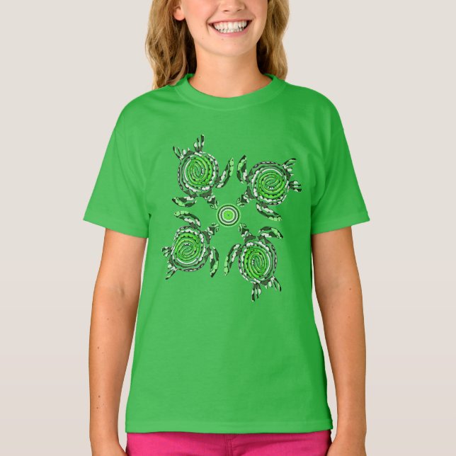Vier grüne Schildkröten Dot Art, Kinderhemd T-Shirt (Vorderseite)