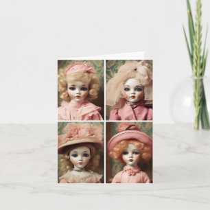 Vier gruselige rosa Vintage-Puppen Karte