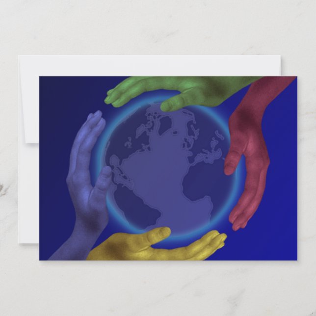 Vier Hände auf der Erde Einladung (Vorderseite)