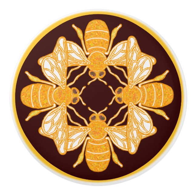 Vier heraldische Bienen auf reichhaltigem Schokola Keramikknauf (Vorderseite)