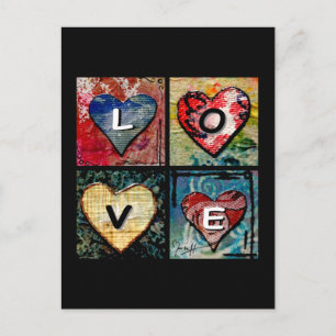 Vier Herzen in gemischten Medien - LIEBE Postkarte