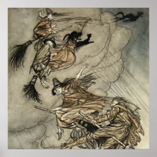 Vier Hexen "Up The Chimney" von Arthur Rackam Poster