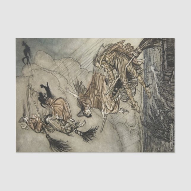 Vier Hexen "Up The Chimney" von Arthur Rackam Seidenpapier (Vorderseite)