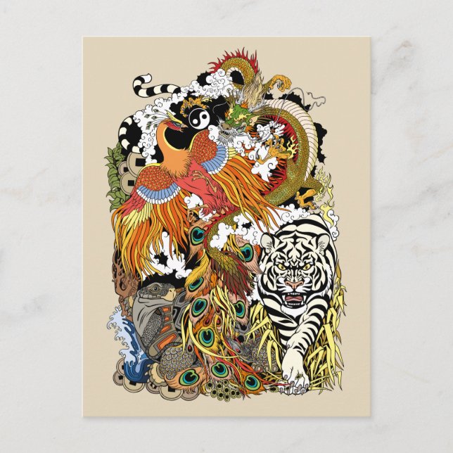 vier Himmelstiere Postkarte (Vorderseite)