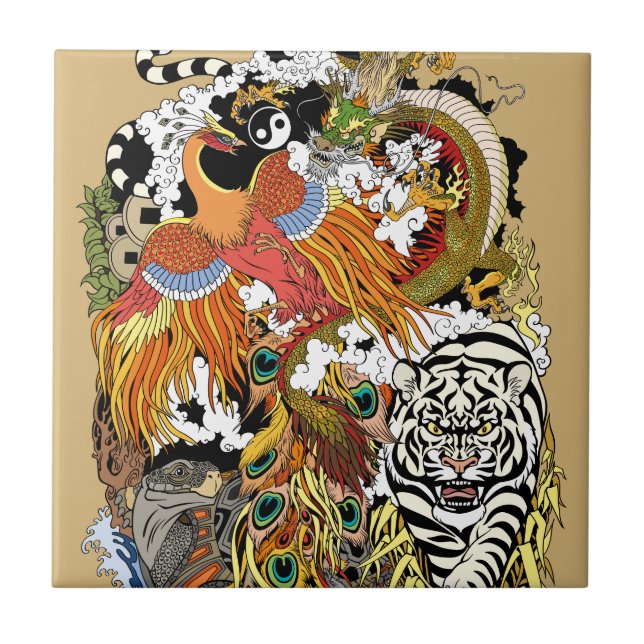 vier himmlische Tiere Fliese (Vorderseite)