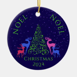 *Vier Hirsche und ein Weihnachtsbaum Keramik Ornament