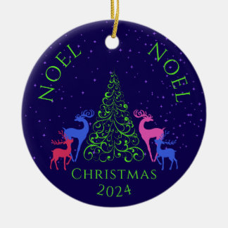 *Vier Hirsche und ein Weihnachtsbaum Keramik Ornament