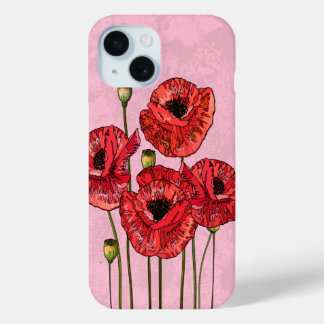 Vier Hübsche rote Pflaumen auf Rosa iPhone 15 Hülle