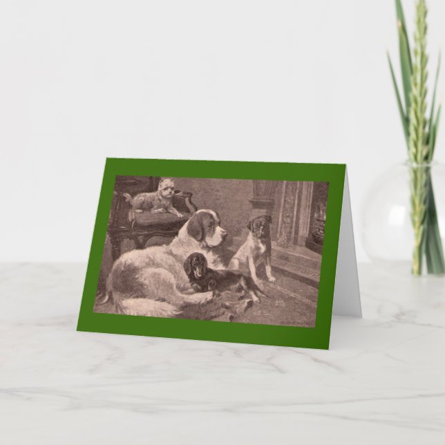 Vier Hunde durch den Kamin Feiertagskarte (Vorderseite)
