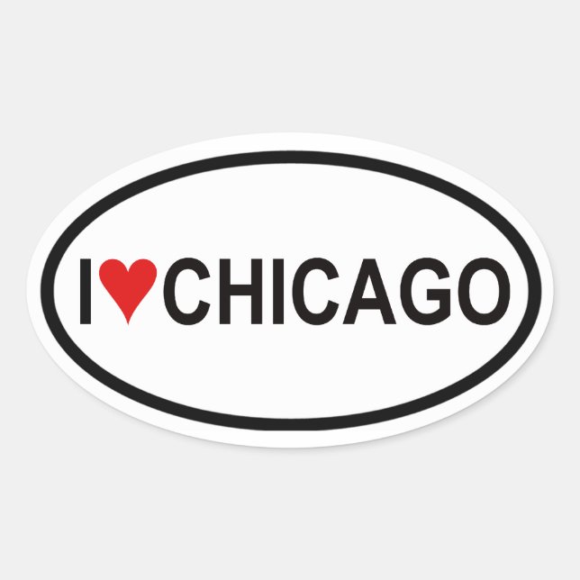 VIER "I [Herz] Chicago" Ovaler Aufkleber (Vorderseite)