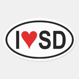VIER "I [Herz] SD" Ovaler Aufkleber